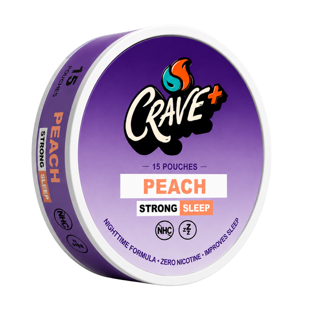 Crave Sleep Pouch in Peach flavor - tin of 15 zero nicotine nighttime pouches