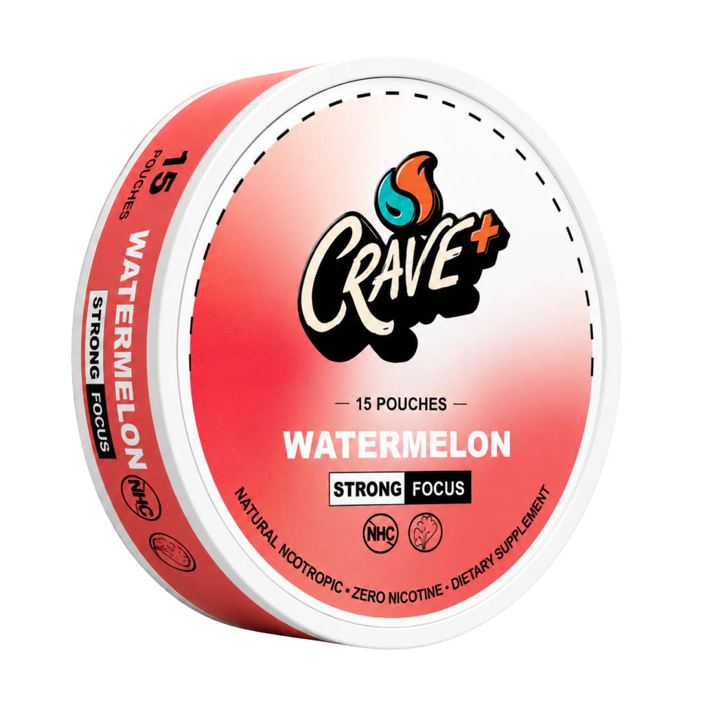 Crave Focus Pouch in Watermelon flavor - tin of 15 zero nicotine focus pouches