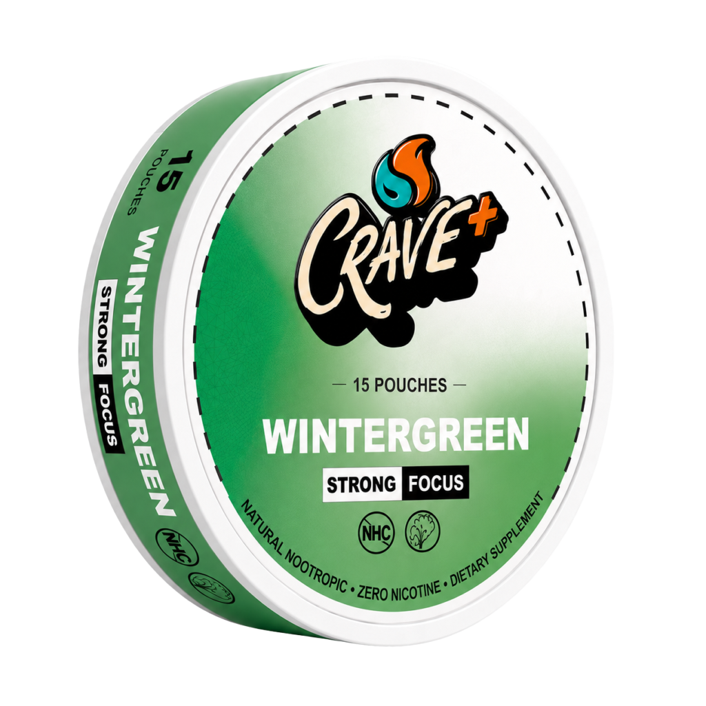 Crave Focus Pouch in Wintergreen flavor - tin of 15 zero nicotine focus pouches